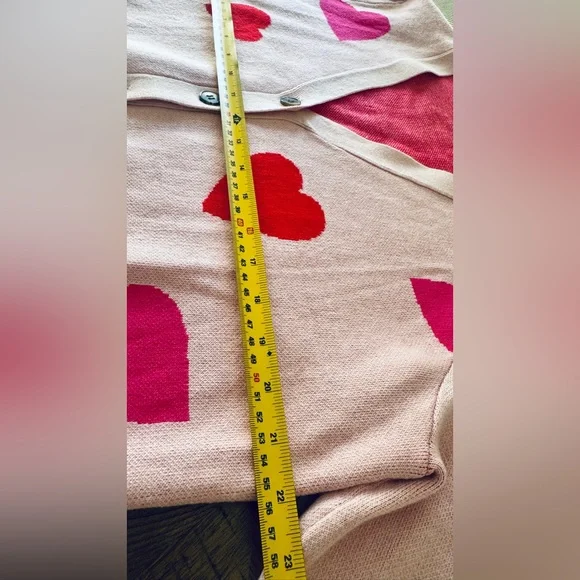 💕 Pink Heart Patterned Women's Button-Up Sweater - size XL - Picture 6 of 16